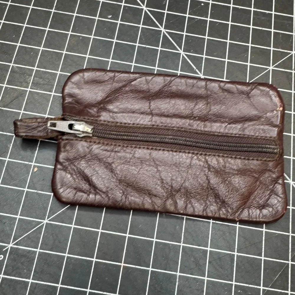 Vintage Brown Leather Coin Pouch Zippered Small Wallet Key Case Bag Mini Pouch